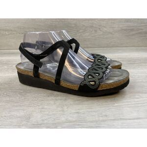 Naot Addie Women's Sandal Slingback Cork Wedge Leather 10 Black Comfort Shoes
